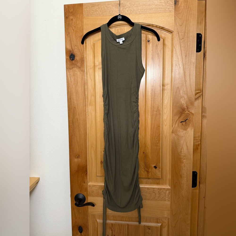 Olive Green Sleeveless Dress with side ruching